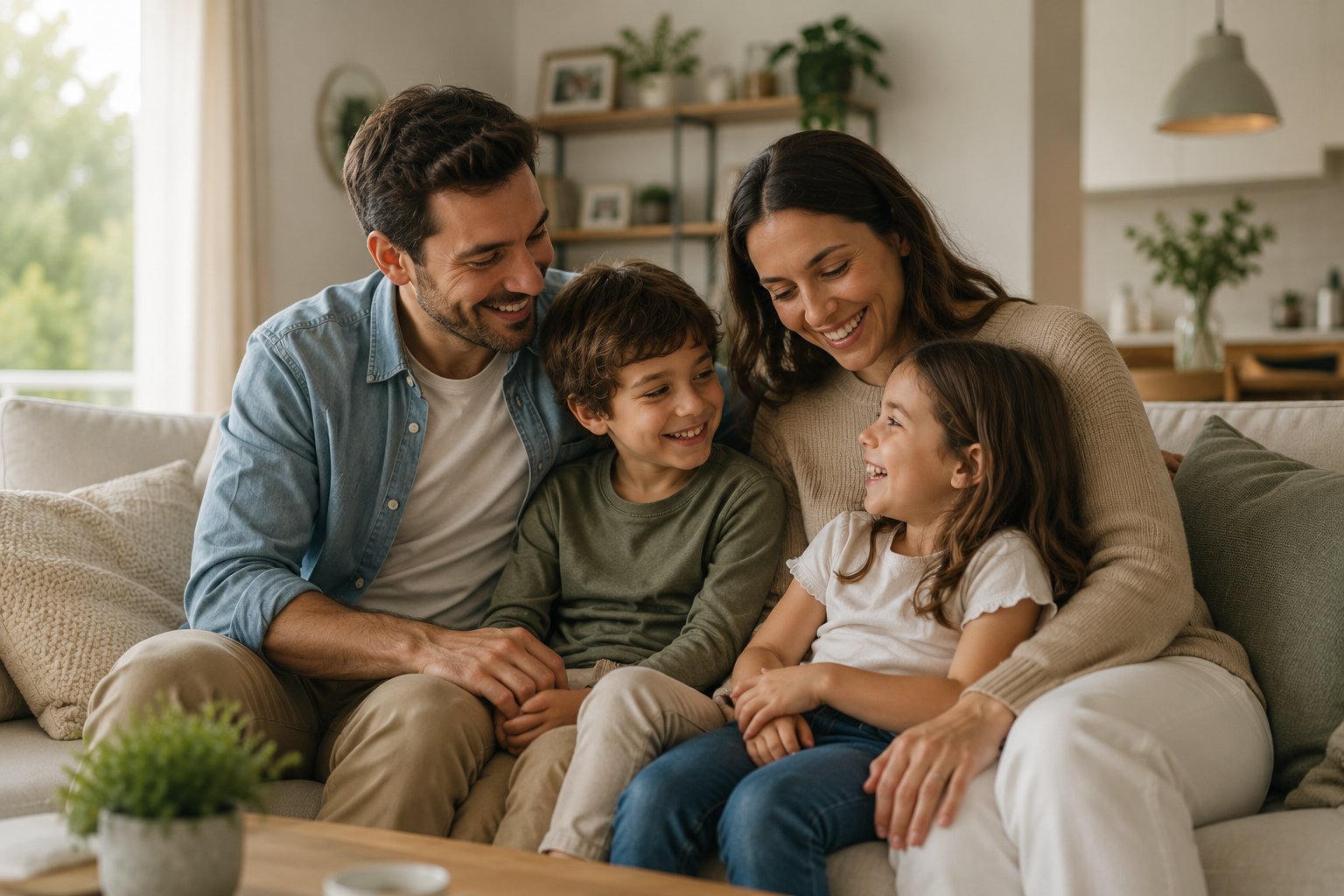 Familia feliz y protegida en casa