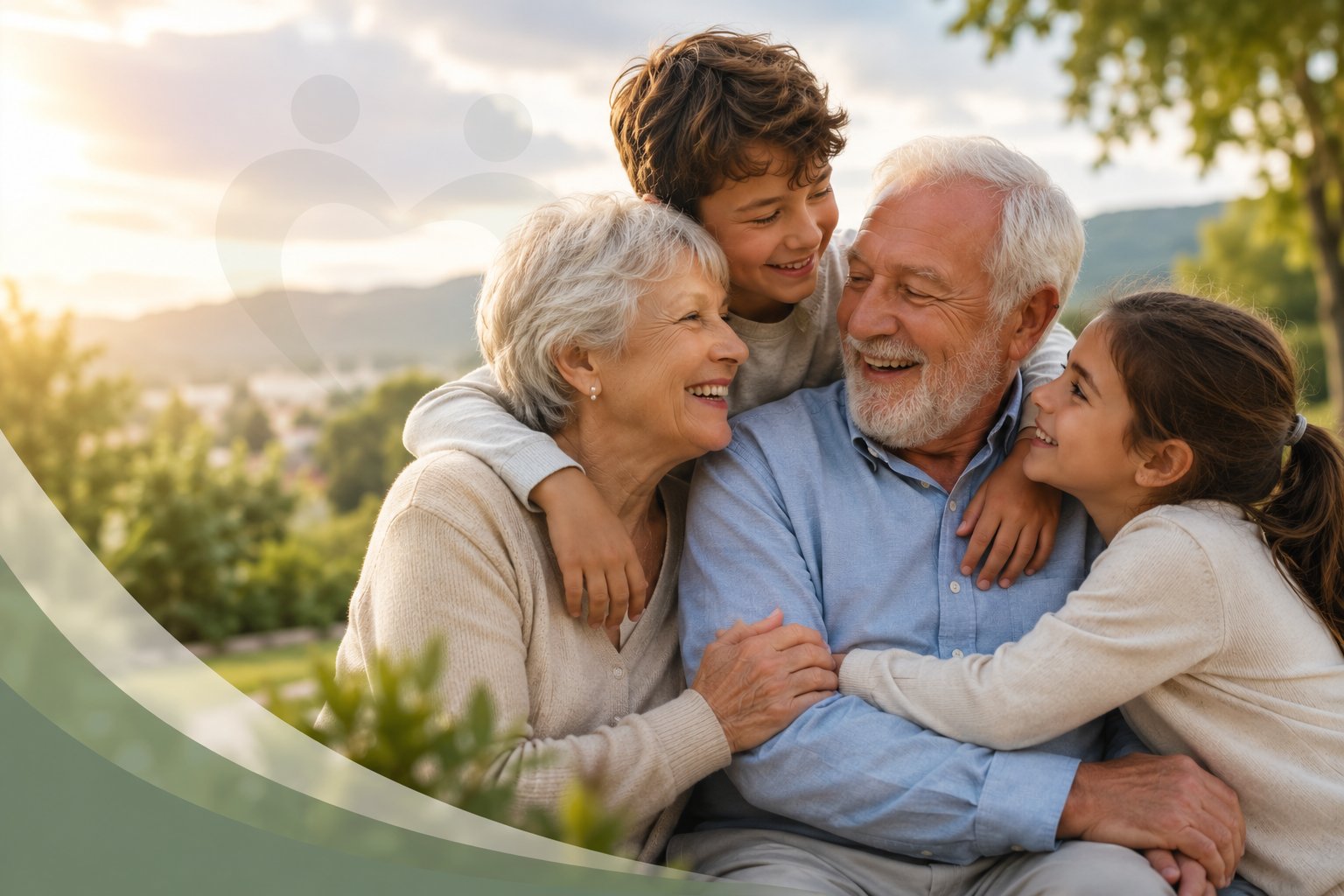 Familia con abuelos y nietos felices